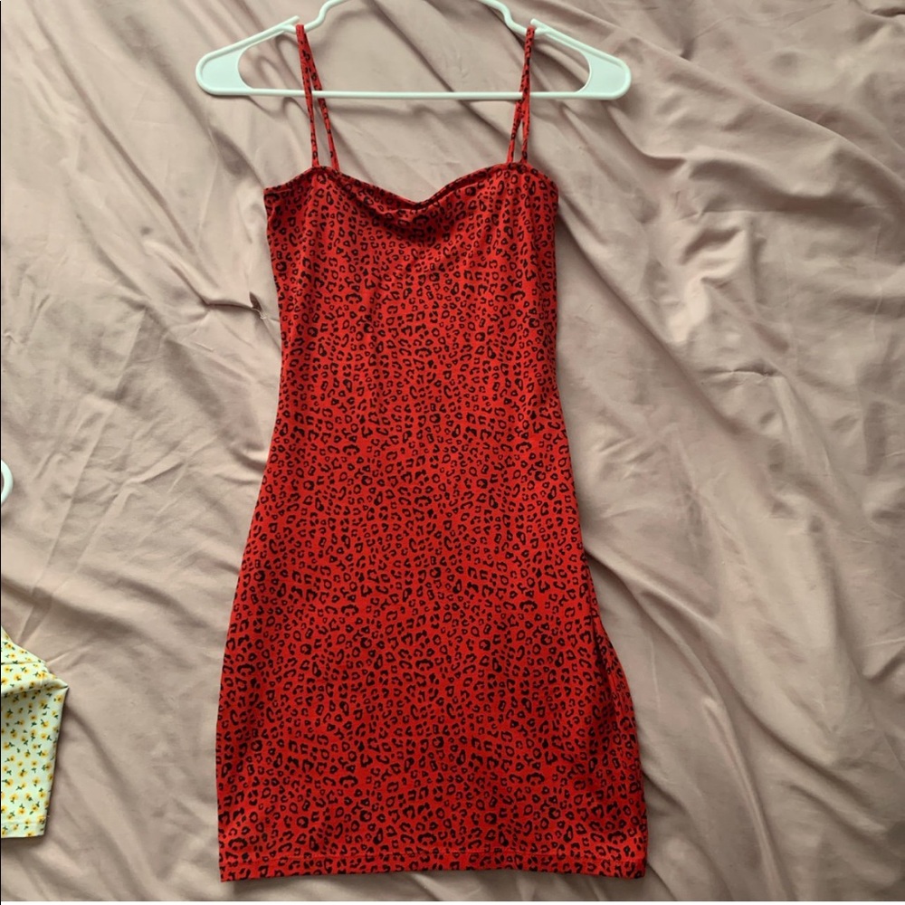 Red cheetah print bodycon dress